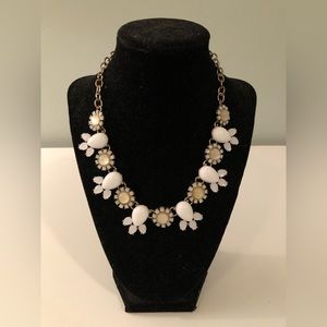 White, Cream and Crystal Jeweled Statement Necklace
